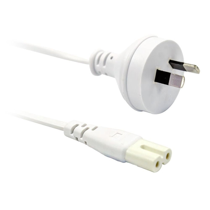 DYNAMIX 2M 2-Pin plug to C7 Figure 8 connector. 7.5A. SAA approved power cord. 0.75mm copper core. WHITE Colour. CDC-POWERN8WH
