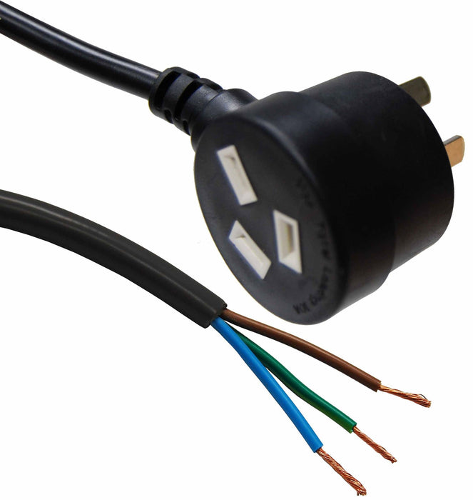 DYNAMIX 2M 3-Pin Tapon Plug to Bare End, 3 Core 1mm Cable, Black Colour, SAA Approved. CDC-PB3C10T-2