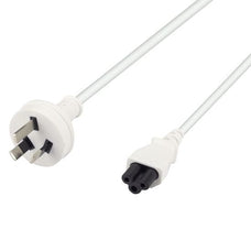 DYNAMIX 2M 3-Pin to C5 Clover Shaped Female Connector 7.5A. SAA approved Power Cord. 0.75mm copper core. WHITE Colour. CDC-POWERNCWH