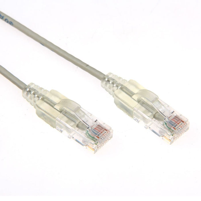 DYNAMIX 2m Cat6A 10G Grey Ultra-Slim Component Level UTP Patch Lead (30AWG) with RJ45 Unshielded Gold Plated Connectors. Supports PoE IEEE 802.3af (15.4W). CDPLSGY-C6-2