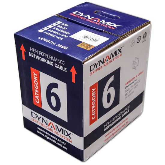 DYNAMIX 305m Cat6 Blue UTP SOLID Cable Roll, 250MHz, 23AWGx4P, PVC CM UL Rated Jacket. Supplied on Plastic Reel in Box. CDC-C6-SLDBLUE