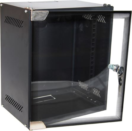 DYNAMIX 6RU Mini Cabinet for 10'' Panels, W280 x D310 x H329mm Supplied in a flat pack front door. Wall mount bracket, included. Powder coated black finish. CDR10WM6D