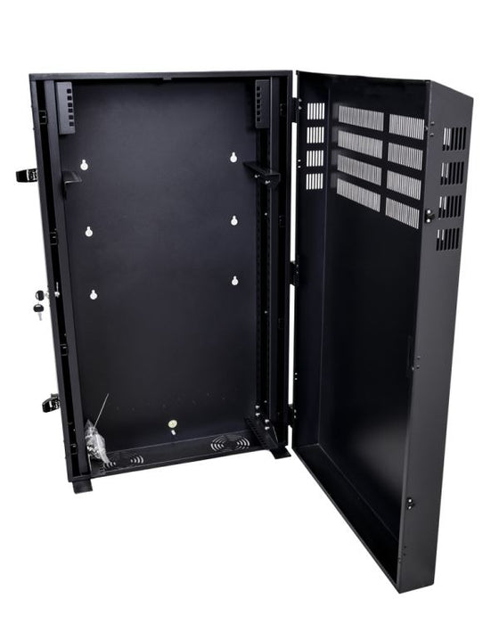 DYNAMIX 6RU Vertical Wall Mount Cabinet with 2RU Horizontal Mounting Rails. (650 x 320 x 1070mm external). Lockable front door. door. Front and side ventilation slots. Black CDRVWM0206