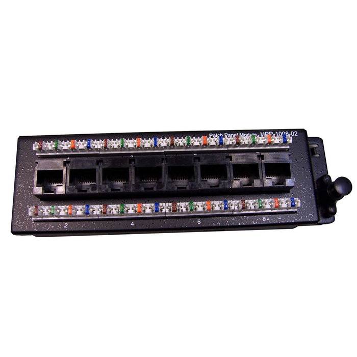 DYNAMIX 8 Port Cat6 Slimline Patch Panel for HWS range T568A. Dimensions: 48 x 157 x 21mm (WxLxH) CDHPP-1008-1SL