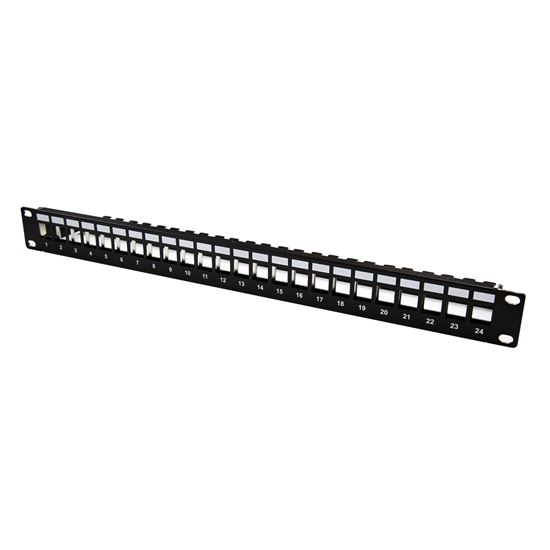 DYNAMIX Horizontal 19'' 1RU Unloaded 24 Port UTP Patch Panel, Keystone Inserts, with Rear Cable Management bar. Grounding Wire Not Included. RoHS, Numbered 1-24. CDPP-UK-24RM