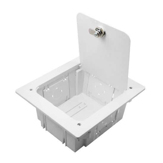 DYNAMIX Recessed Entertainment Box Delivering AV, data & power in Wall connectivity. Supplied with Optional Lockable Lid. 3x device openings, ABS Moulded Plastic. Dimensions: 210 x 240 x 102mm CDAVB300