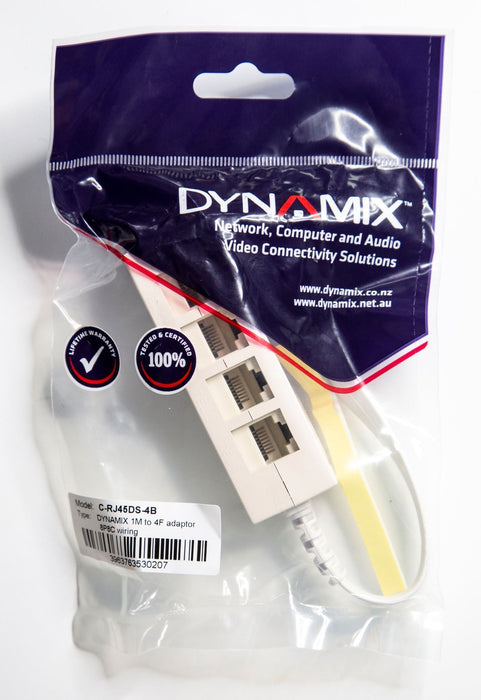 DYNAMIX RJ45 Splitter, Bridged All Pins, 4-Way CDC-RJ45DS-4B