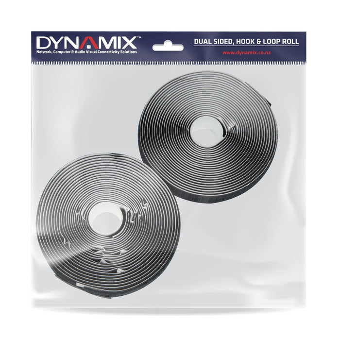 Dynamix Self Adhesive Hook & Loop Strap, 5M x 20mm, 1x Female & 1x Male Roll in Pack, Black CDCABSAV20-5