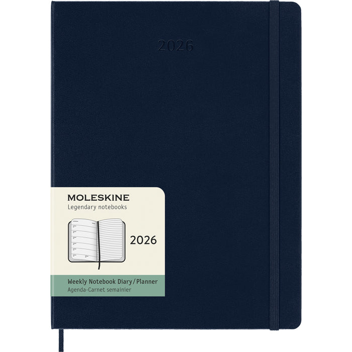 2026 Moleskine 190mm x 250mm Hard Cover Diary plus Notes, Week To View, Sapphire Blue