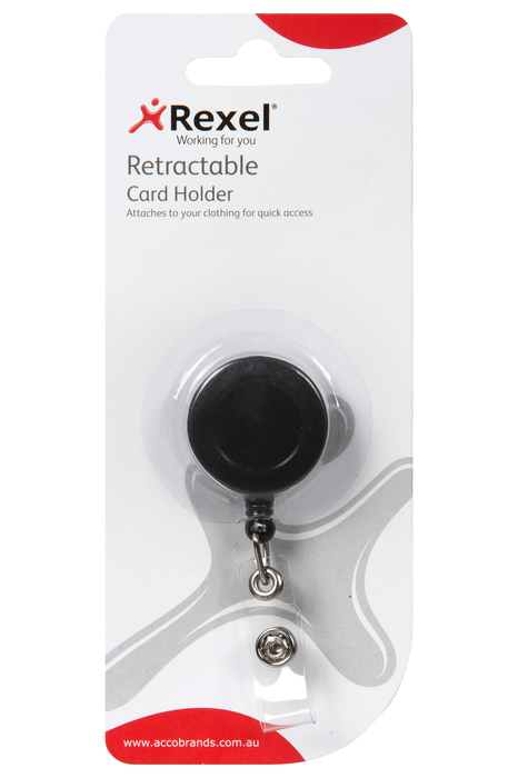 Rexel ID Retractable Card Holder, with Strap, Black