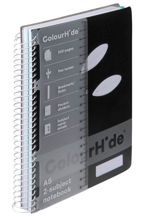 Colourhide A5 Polypropylene Cover 2 Subject Book 300 Pages x 5's pack
