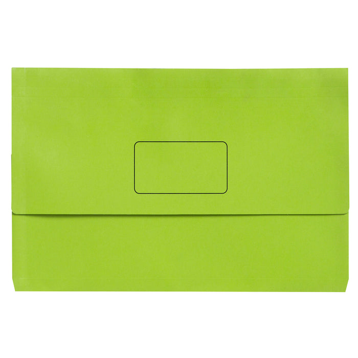 Marbig Foolscap Cardboard Document Wallet, 30mm Gusset, Green, 10's pack