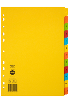 Marbig A4 Brights Manilla Indices/Divider, 1-12 Tabs