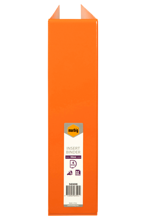 Marbig Overlay Insert Cover A4 Ring Binder 4/50 - Orange