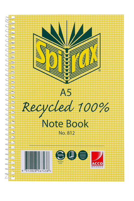 Spirax 812 A5 Recycled Notebook 120 Pages x Pack of 5