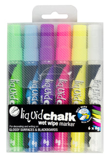 Texta Chalk Marker Assorted Colours 6's Pack, Wet Wipe, Bullet Tip