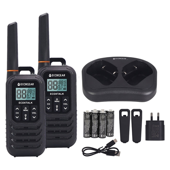 Ecoxgear Ecoxtalk 1-WATT IP54 Handheld UHF Radio 7km, Black, Twin Pack DSECXG1002
