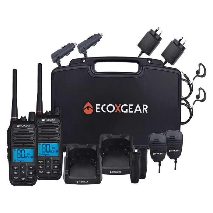 Ecoxgear Ecoxtalk 5-Watt Long Range IP67 Handheld UHF Radio 17km Black, 2's Pack DSECXG5002