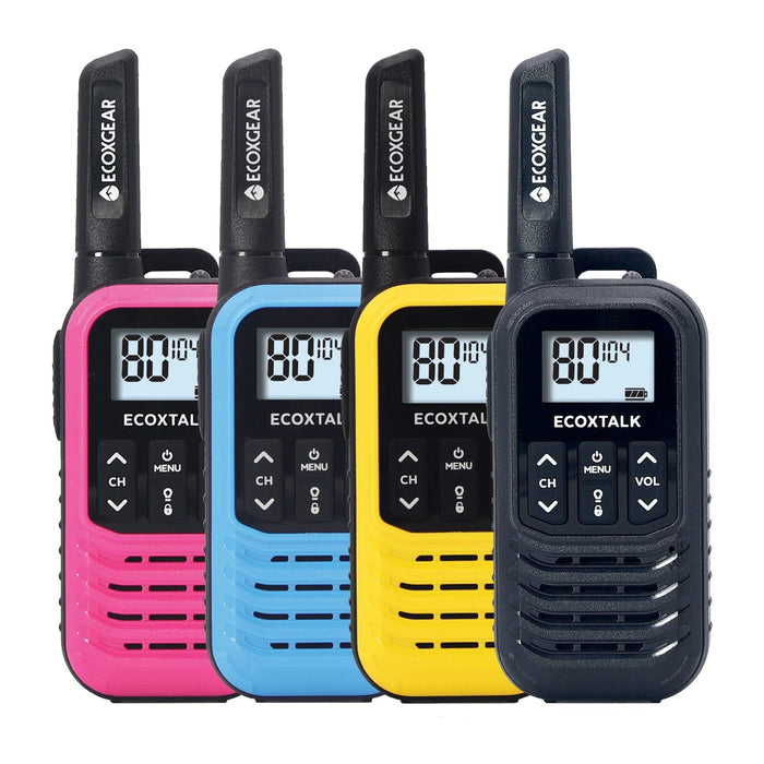 ECOXGEAR ECOXTALK EXG50 UHF CB Handheld Radios, 0.5W, 4's Pack, Black, Blue, Purple, Yellow DSECXG504