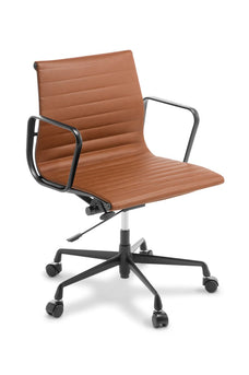Eden Eames Replica Classic, Mid Back, Black Frame Meeting Chair - Tan Leather ED-EAMESCLMBBF-TANLEA