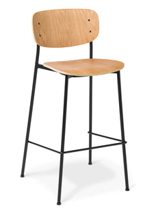 Eden Grove Timber Bar Stool, Stackable, Natural Oak Seat and Back Steel 4-Legs Black ED-GROVEBAR-OAK