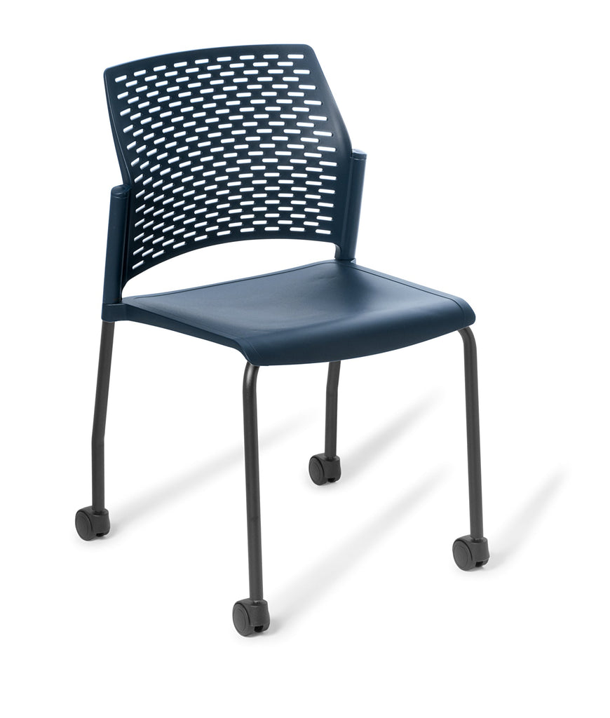 Eden Punch Black 4-Leg on Castors Community Chair, Navy Polypropylene ...