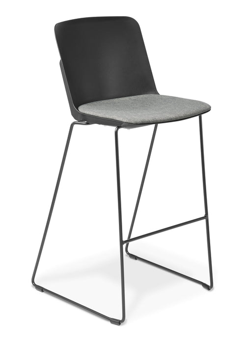 Eden Scout Sled Barstool Polyproylene Black Frame Upholstered with Keylargo Ash Fabric ED-SCOUTBARBLK-KEYASH