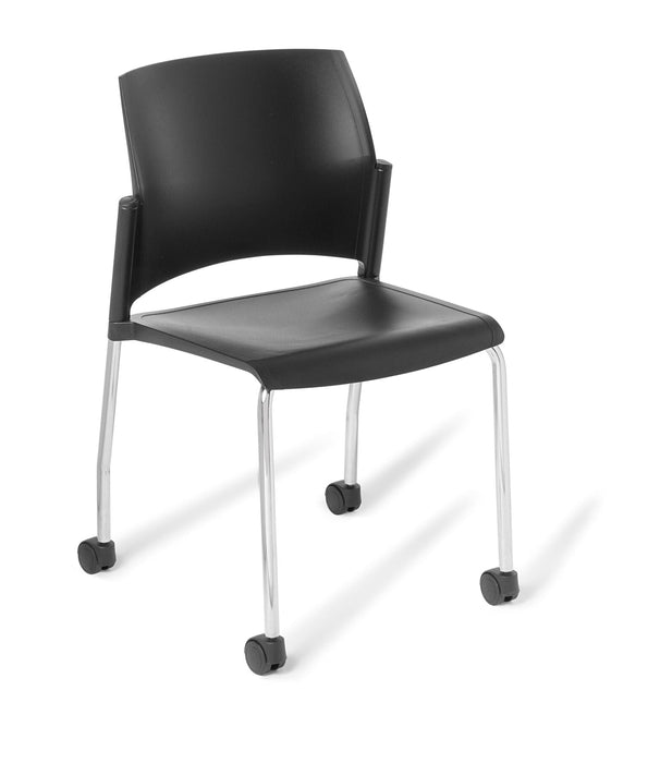 Eden Spring 4-Leg on Castors Chrome Community Chair Black Shell ED-SPRLEGCASCHR-BLK