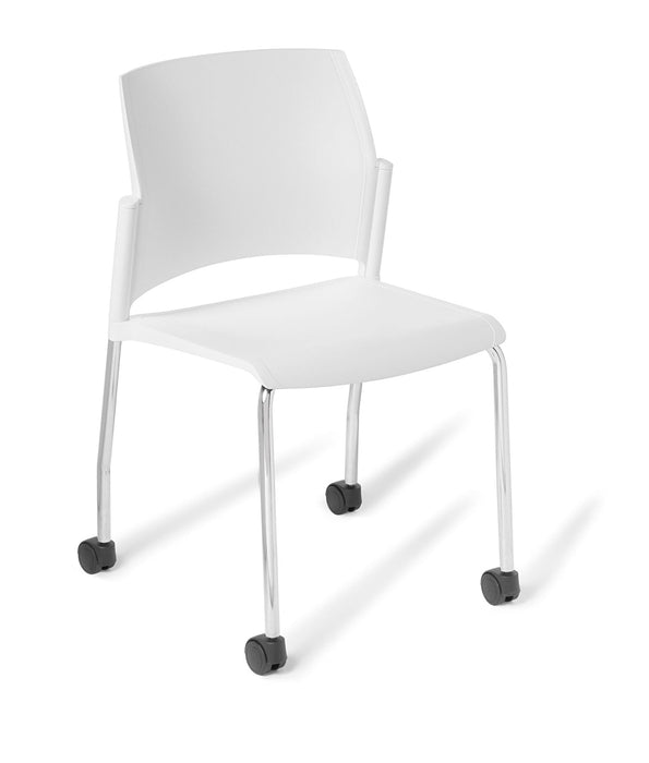 Eden Spring 4-Leg on Castors Chrome Community Chair White Shell ED-SPRLEGCASCHR-WHT