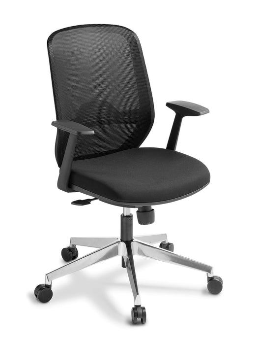 Eden Sprint with Polished Aluminium Base Task Mesh Chair - Standard Black Fabric Arms & Polished Aluminium Base ED-SPRINTARMSPAB-BLK