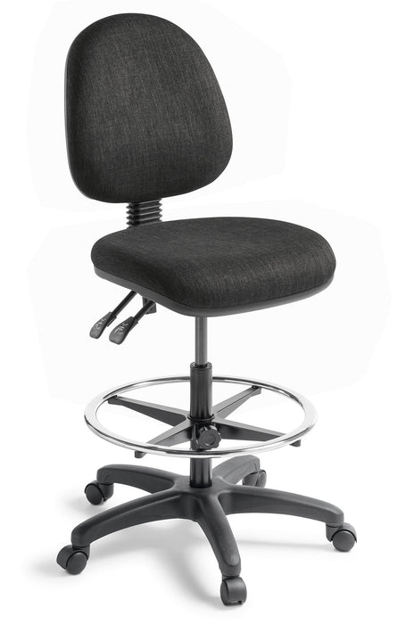 Eden Tag 2-lever Midback Ergonomic Chair with Highlift and Footring, Ebony Fabric ED-TAG240HL-KEYEBO-PRO