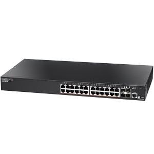 EDGECORE 24 Port Gigabit PoE+ Web Smart Pro Switch. (4-port GE SFP& 24x RJ-45 ports). Power Budget:200W. 1x RJ45 Console port. External Power. PROMO Win 1 of 9 $100 Prezzy Cards CDECS2100-28P