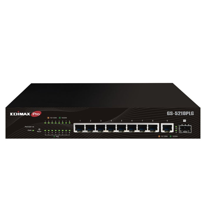 EDIMAX 10-Port Gigabit PoE+ Web Smart Switch with 1x SFP Port. Supports PoE+ up to 30W. Long Range PoE up to 200m. Powered Device Auto Detection. Supports 20Gbps Switching Capacity. Rack Mount CDGS-5210PLG