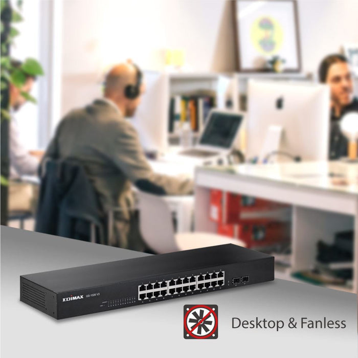 EDIMAX 24 Port Gigabit Rack-Mount Unmanaged Switch + 2 SFP Ports. High-Speed Networking and Jumbo Frames. Designed for Medium /Large Network Environments. Includes Brackets. CDGS-1026V3