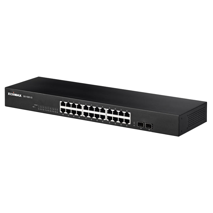 EDIMAX 24 Port Gigabit Rack-Mount Unmanaged Switch + 2 SFP Ports. High-Speed Networking and Jumbo Frames. Designed for Medium /Large Network Environments. Includes Brackets. CDGS-1026V3