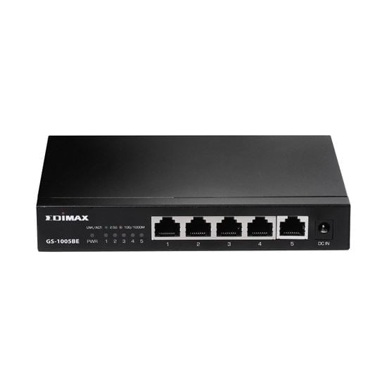 EDIMAX 5-Port 2.5 Gigabit High Speed Desktop Switch. Five 2.5 Gig Ethernet ports with Full-duplex & 12K Jumbo Frames. Supports IEEE 802.3x Flow Control, Auto-Negotiation,  Auto-MDI/MDI-X. CDGS-1005BE