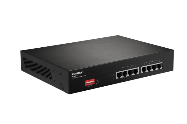 EDIMAX 8 Port 10/100 Fast Ethernet PoE+ Switch with DIP Switch. PoE delivery up to 200m. Power budget: 130W. Auto Energy Saving Functions. Plug and Play. VLAN & CDES-1008PV2