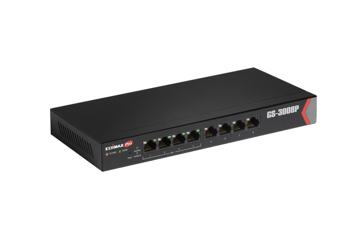EDIMAX 8 Port Gigabit Web Managed Switch with 4 PoE+ Ports. Power Budget: 72W. Designed for SOHO networks. Delivery Distance of up to 200m. Auto-detect powered devices CDGS-3008P