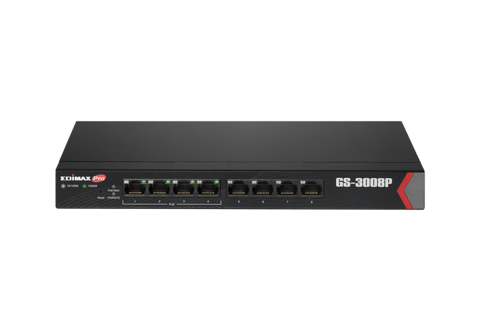 EDIMAX 8 Port Gigabit Web Managed Switch with 4 PoE+ Ports. Power Budget: 72W. Designed for SOHO networks. Delivery Distance of up to 200m. Auto-detect powered devices CDGS-3008P