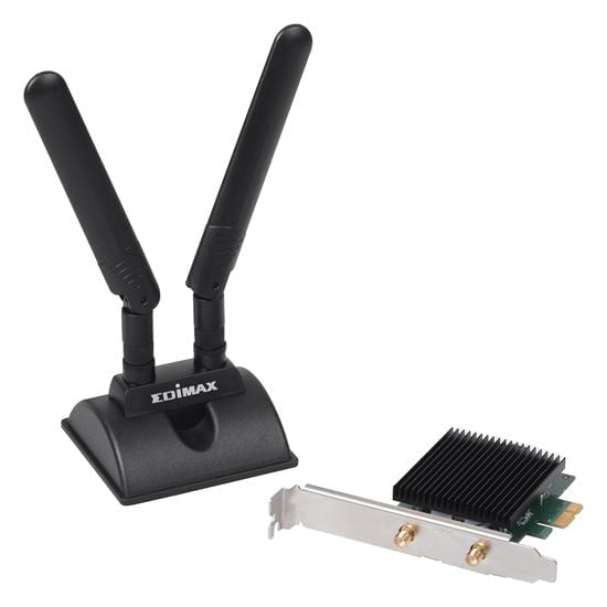 EDIMAX AX3000 Wi-Fi 6 Dual Band 802.11ax & BT 5.0 PCI Express Adapter. Ultrafast WiFi Speed. IEEE 802.11abgn/ac/ax. Supports 64/ 128-bit WEP, WPA. PCI Express x1 or x4 Interface. CDEW-7833AXP