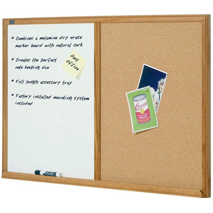 Dualboard - Corkboard & Whiteboard 900mm x 1200mm, Oak Finish