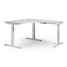 Enhance 1500mm Electric Standing Corner Desk – White / White, Height Adjustable