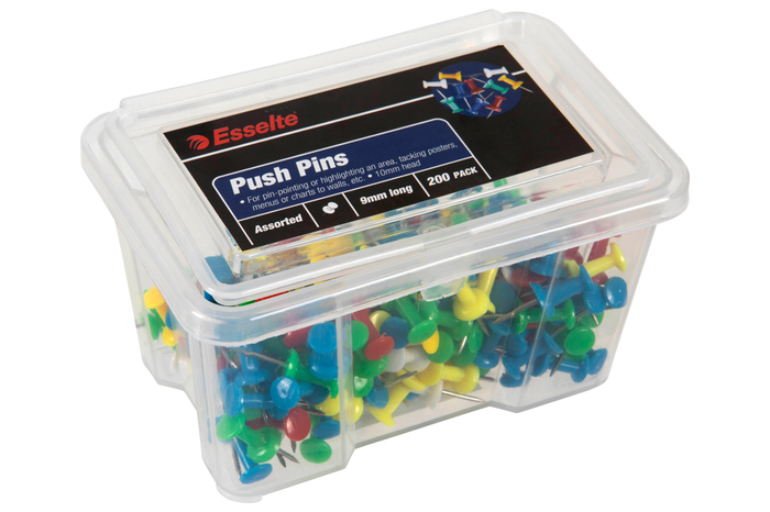 Esselte Assorted Colours Push Pin 200's pack AO0749130