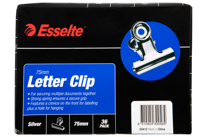 Esselte Bulldog Silver Chrome Letter Clip, 75mm, Pack of 36 AO55412