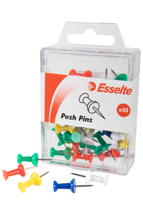 Esselte Push Pins, Assorted Colours, Pack of 50 AO45110