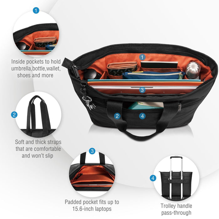 Everki Business Slim Tote Bag with Padded Pocket, Up to 15.6" Laptops, Trolley Handle Pass Through, Back Zippered Pocket to Stow Essentials, Durable Zippers CDEKB418