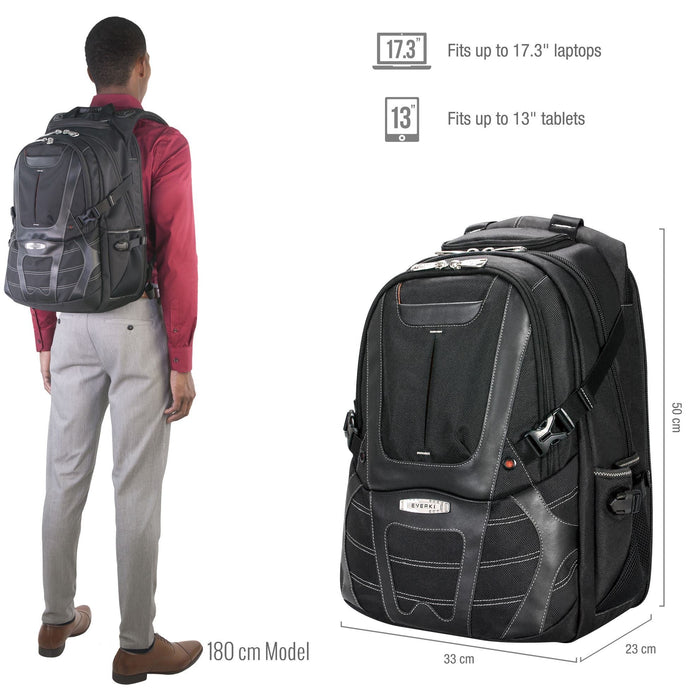 Everki Concept 2 Laptop Backpack, Up to 17.3'', Checkpoint Friendly, Shell-protected Sunglass Case, Corner-guard Protection CDEKP133B