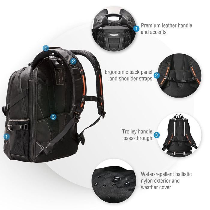 Everki Concept 2 Laptop Backpack, Up to 17.3'', Checkpoint Friendly, Shell-protected Sunglass Case, Corner-guard Protection CDEKP133B