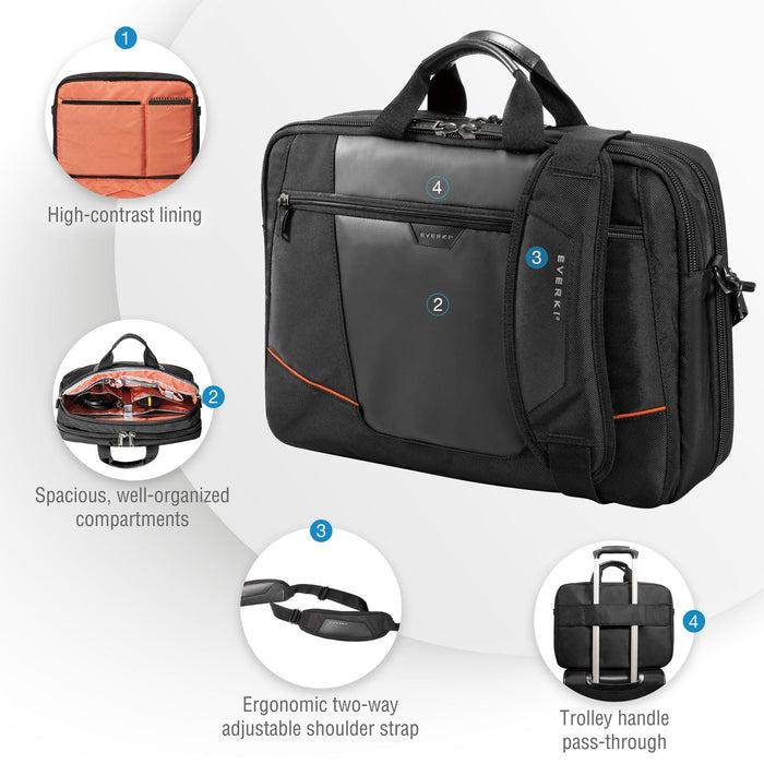Everki Flight Laptop Briefcase 16'', Checkpoint Friendly, Felt-lined Tablet Pocket, Ergonomic Shoulder Pad CDEKB419