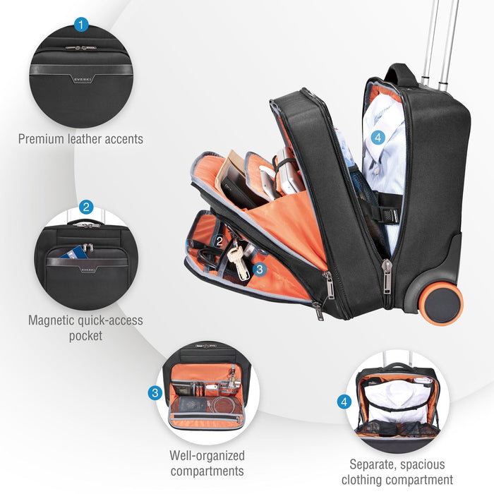 Everki Journey 16'' Laptop Trolley, Magnetic Quick Access Pocket, Trolley Handle Pass-through Strap CDEKB440